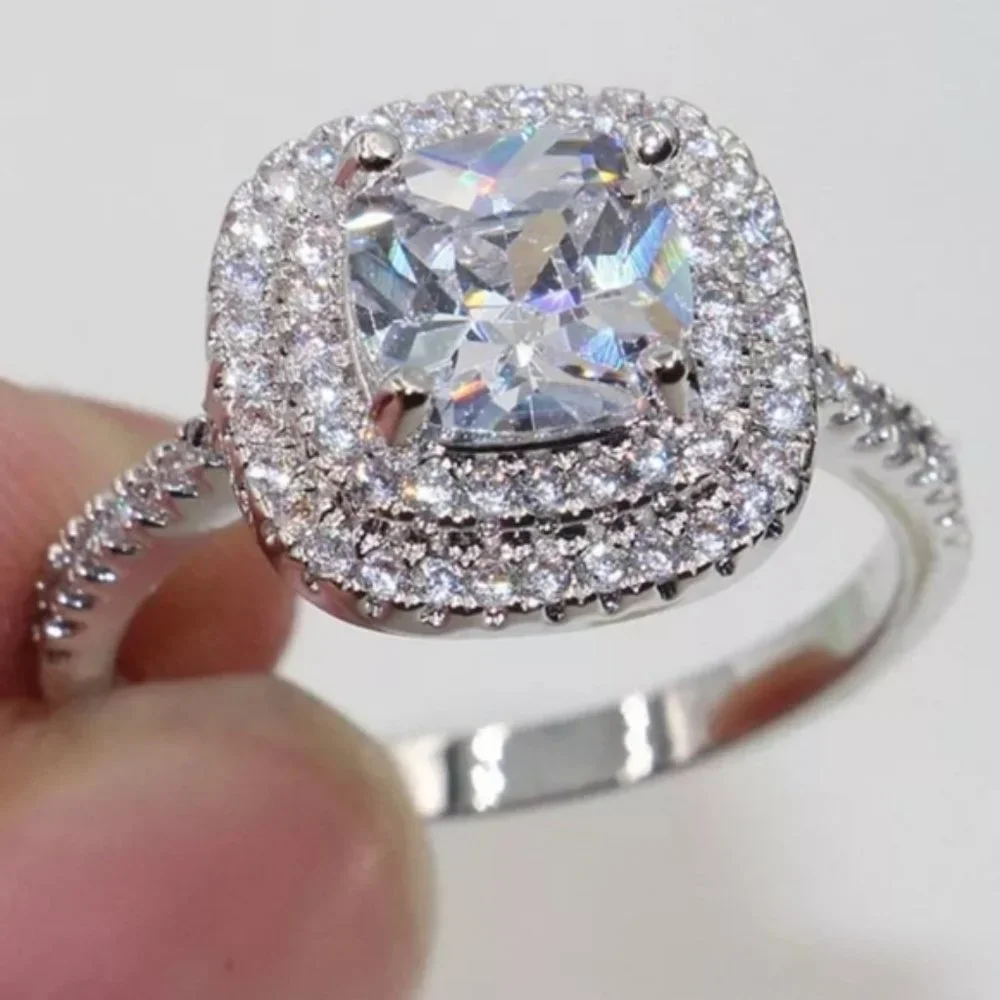 NEW 925 Sterling Silver Diamond Double Halo Ring